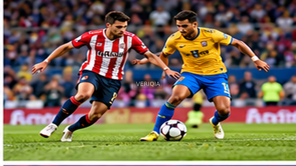 Editorial illustration of Mexican club football, with VERIQIA watermark at the center.