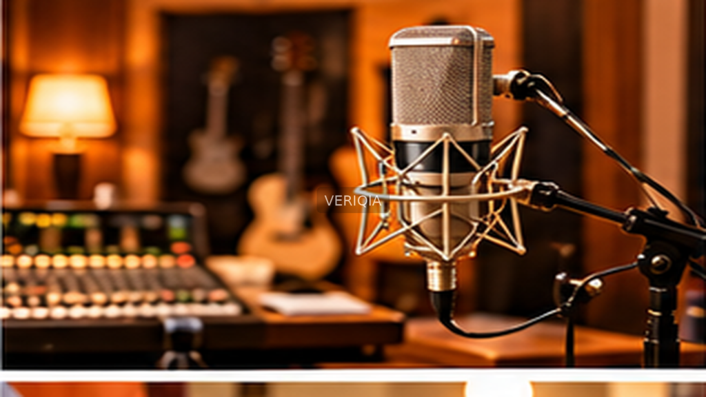 Editorial illustration of Tamil film music, with VERIQIA watermark at the center.