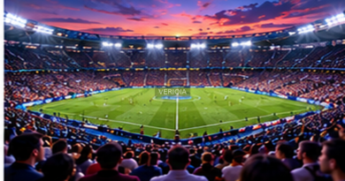 Editorial illustration of German club football, with VERIQIA watermark at the center.