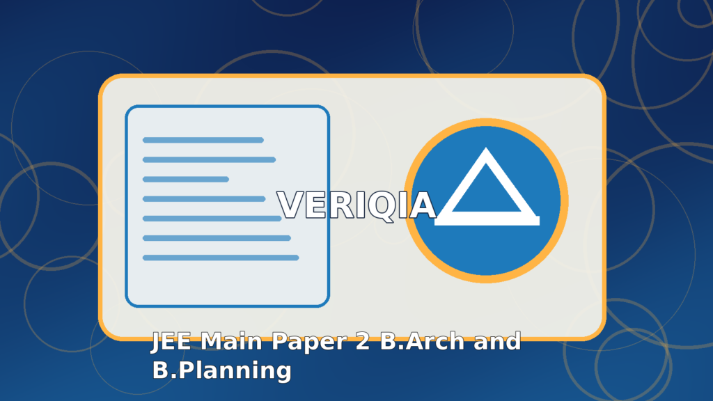 Original illustrated engineering entrance examination result guide with blueprints, technical drawing instruments and campus buildings, VERIQIA editorial graphic
