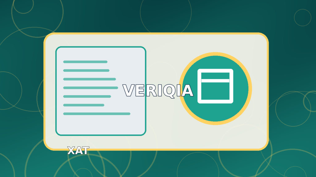 Original illustrated management entrance examination result guide with business skyline and analytical charts, VERIQIA editorial graphic