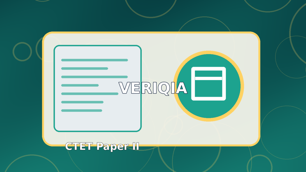 Original illustrated teaching eligibility examination result guide with colorful classroom, globe and teaching desk, VERIQIA editorial graphic