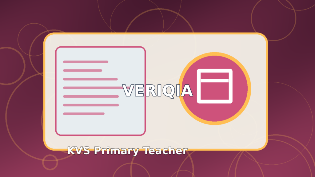 Original illustrated teaching eligibility examination result guide with colorful classroom, globe and teaching desk, VERIQIA editorial graphic