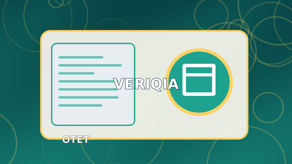 Original illustrated teaching eligibility examination result guide with colorful classroom, globe and teaching desk, VERIQIA editorial graphic