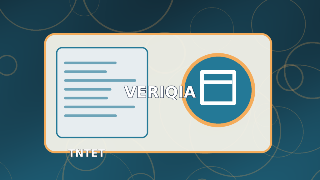 Original illustrated teaching eligibility examination result guide with colorful classroom, globe and teaching desk, VERIQIA editorial graphic