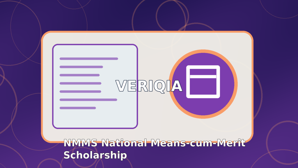Original illustrated scholarship examination result guide with stacked books and graduation cap, VERIQIA editorial graphic