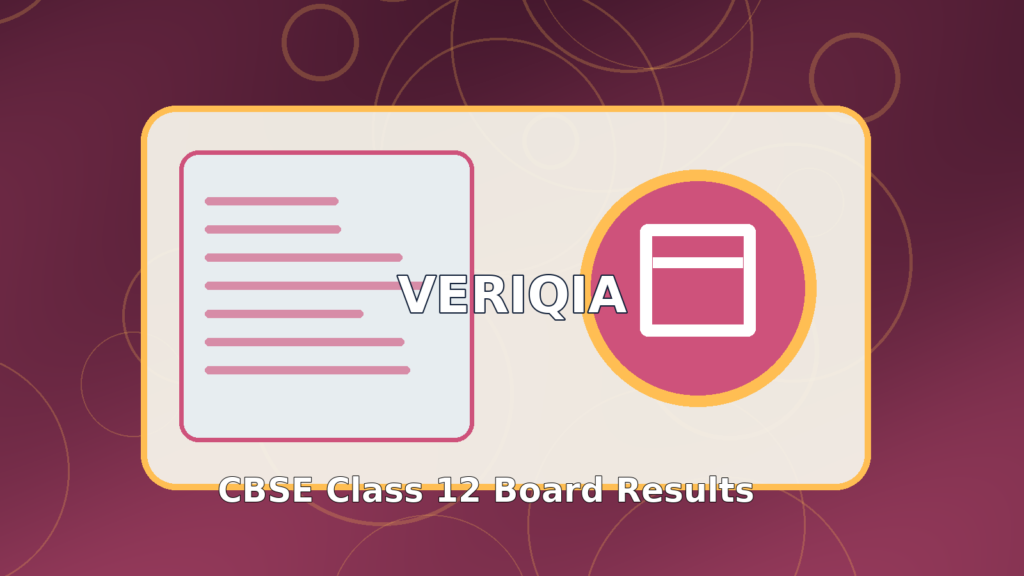 Original illustrated board examination examination result guide with school hallway and report folder, VERIQIA editorial graphic
