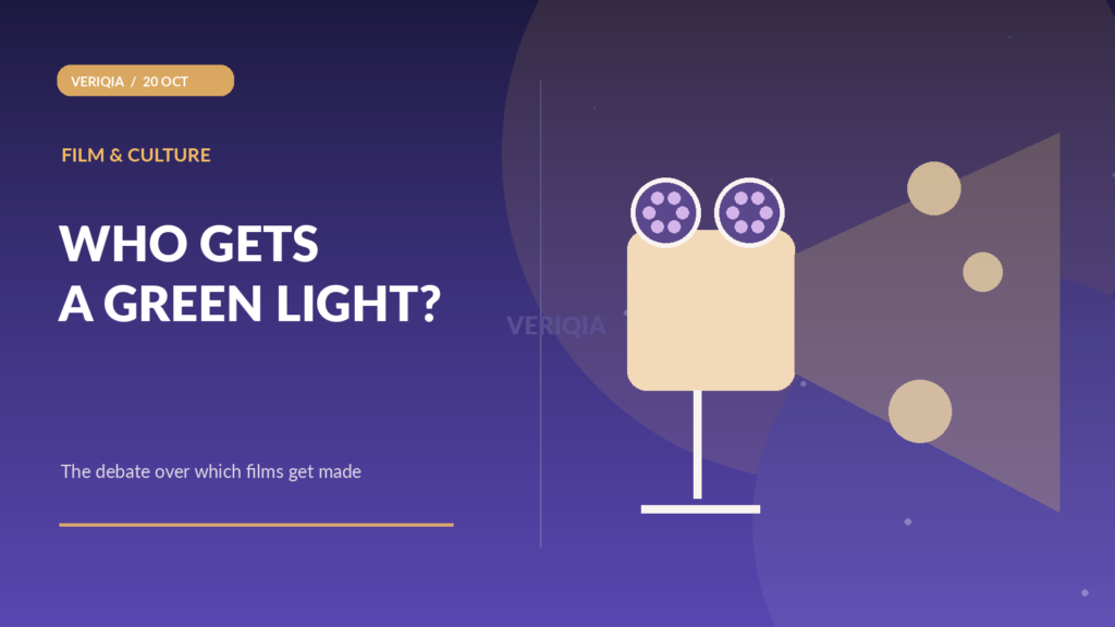 Editorial illustration of a cinema projector splitting light into varied film genres and a small independent film reel
