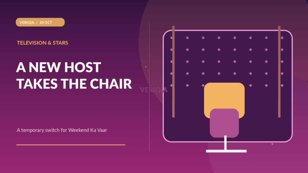 Editorial illustration of an empty reality-show host chair, studio lights and a clapperboard with no contestant likeness