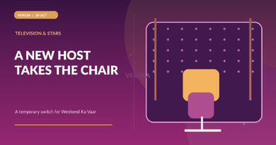 Editorial illustration of an empty reality-show host chair, studio lights and a clapperboard with no contestant likeness