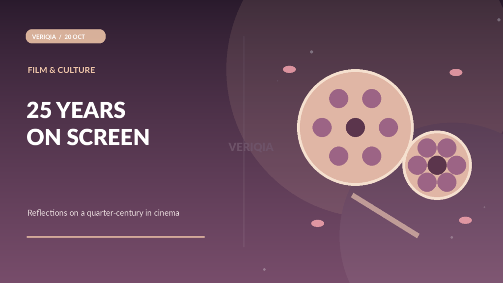 Illustration of an old cinema film reel, rose petals and a modern interview microphone, with no photorealistic actress depiction