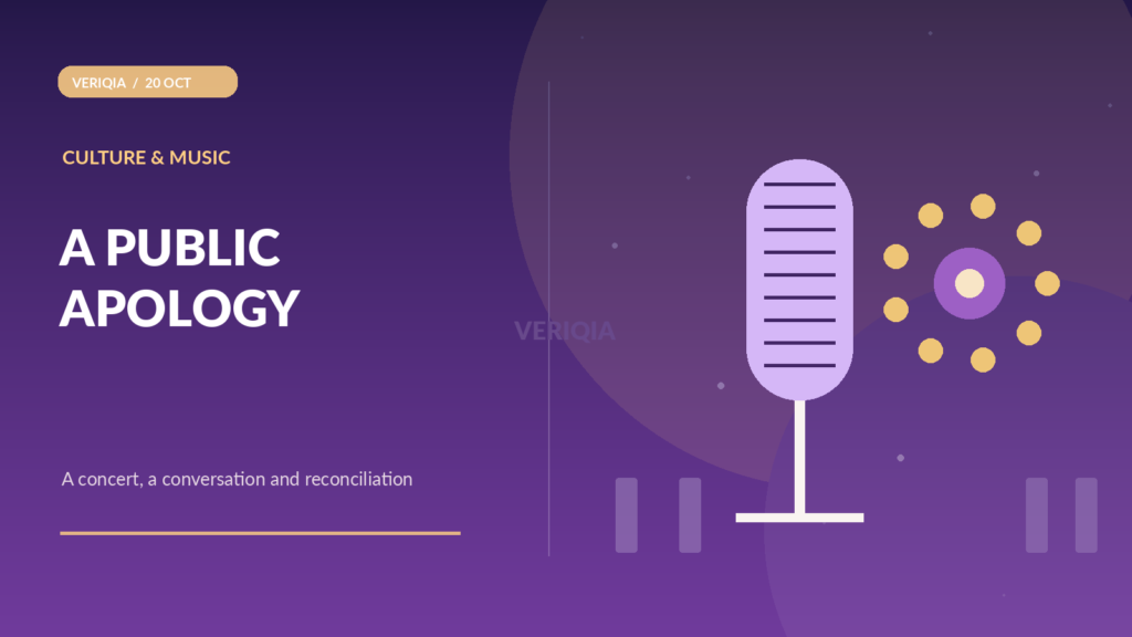 Illustrated stage microphone and Kannada cultural motif with a warm spotlight and no celebrity likeness