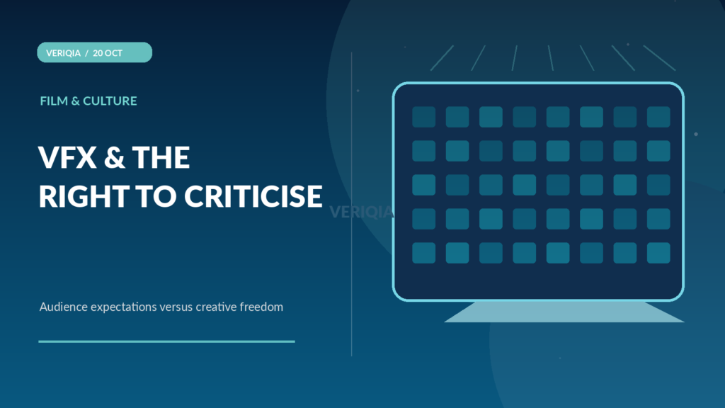 Editorial illustration of a cinema screen, digital visual-effects pixels and a debate motif without actor likenesses