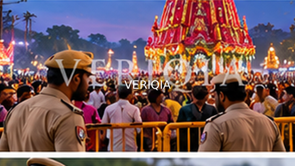 Editorial illustration showing festival crowd management; VERIQIA watermark