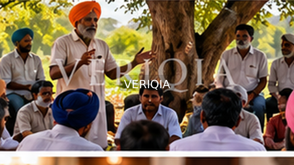 Editorial illustration showing public civic gathering; VERIQIA watermark