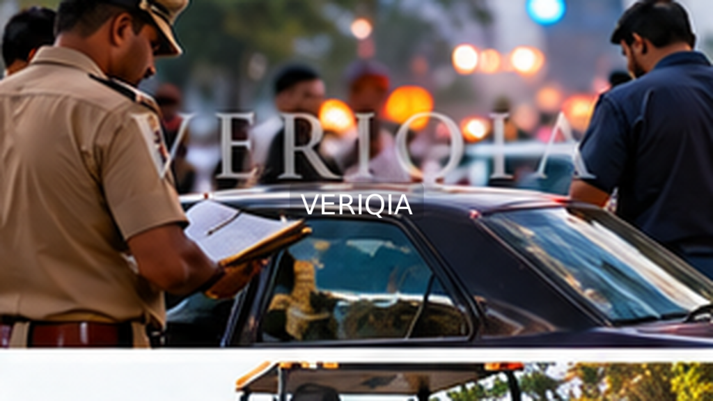 Editorial illustration showing police inquiry at street; VERIQIA watermark