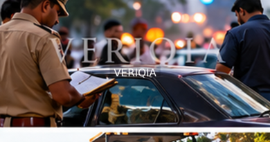 Editorial illustration showing police inquiry at street; VERIQIA watermark