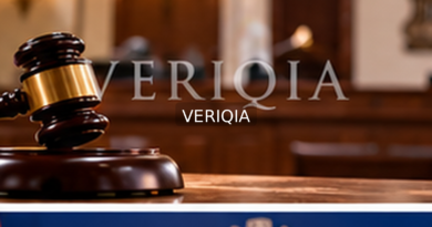 Editorial illustration showing court files and gavel; VERIQIA watermark