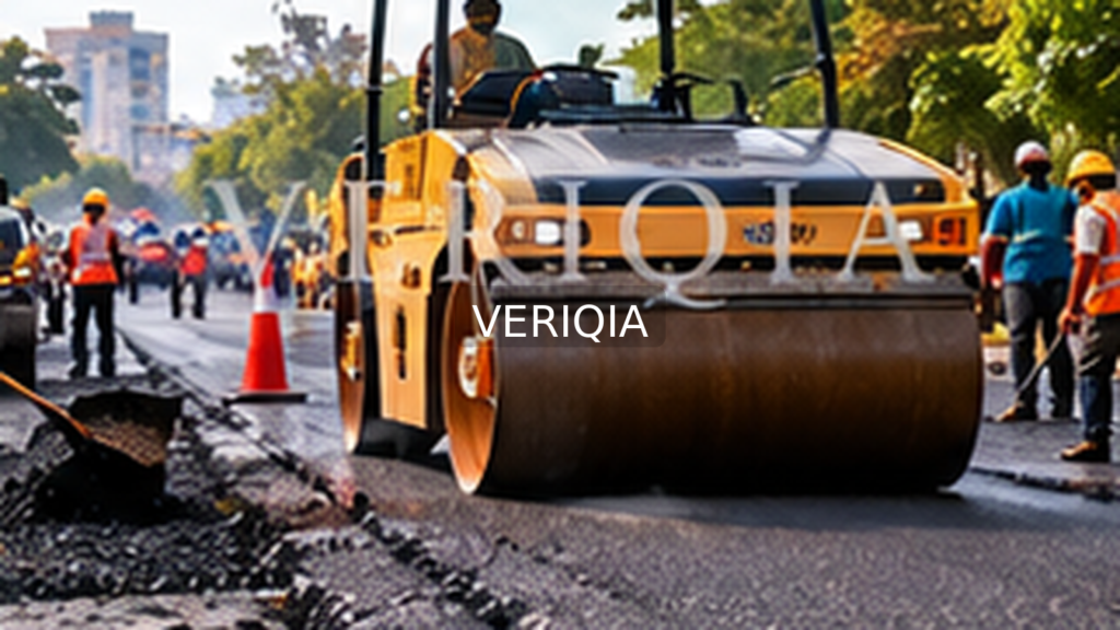 Editorial illustration showing road maintenance in India; VERIQIA watermark