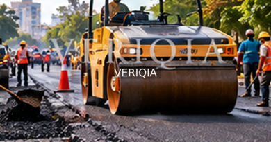Editorial illustration showing road maintenance in India; VERIQIA watermark