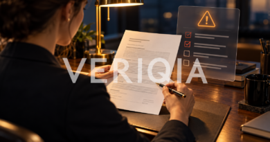 Professional reviewing a job offer document beside a warning symbol and checklist
