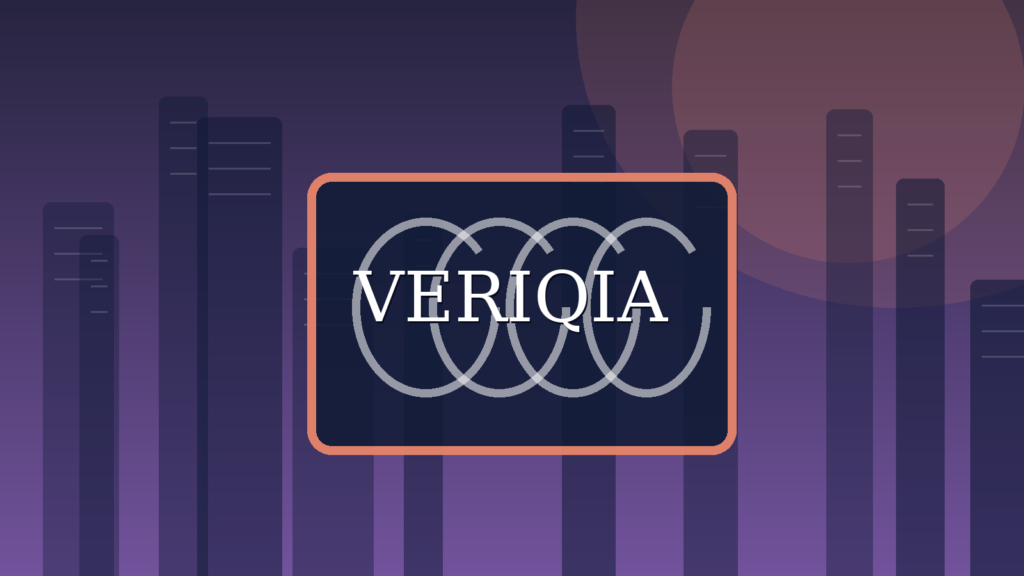 Original conceptual editorial illustration about data center electricity demand, with a centered VERIQIA watermark